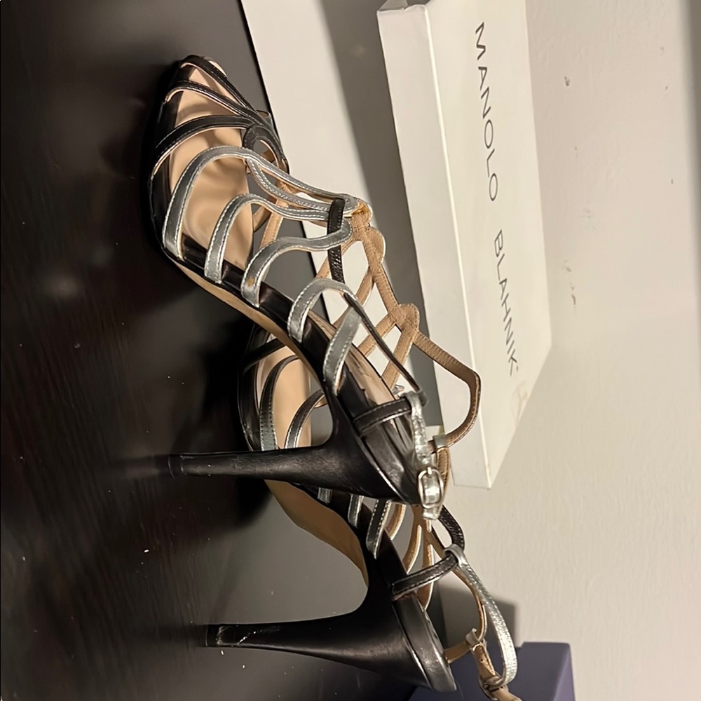 Manolo Blahnik Elegant Silver Strappy Heels